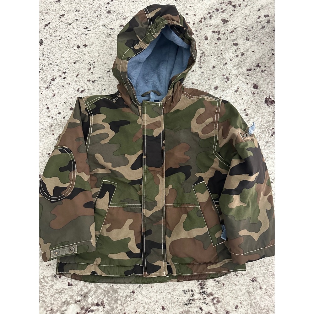 Mini Boden Kids Camo Hooded Winter Jacket Fleece Lined Size 3-4Y
